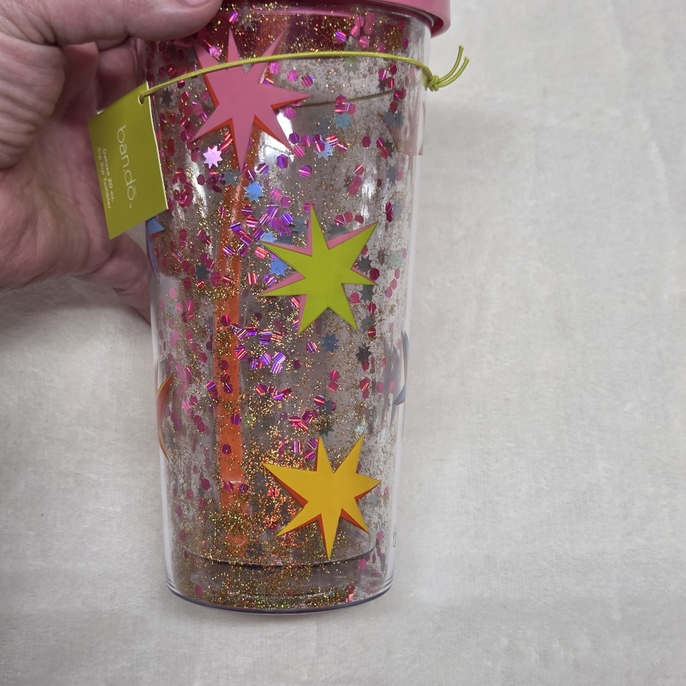 Deluxe 20 oz. Starburst Glitter Tumbler w/ Straw Double Wall BPA Free New - Picture 4 of 8
